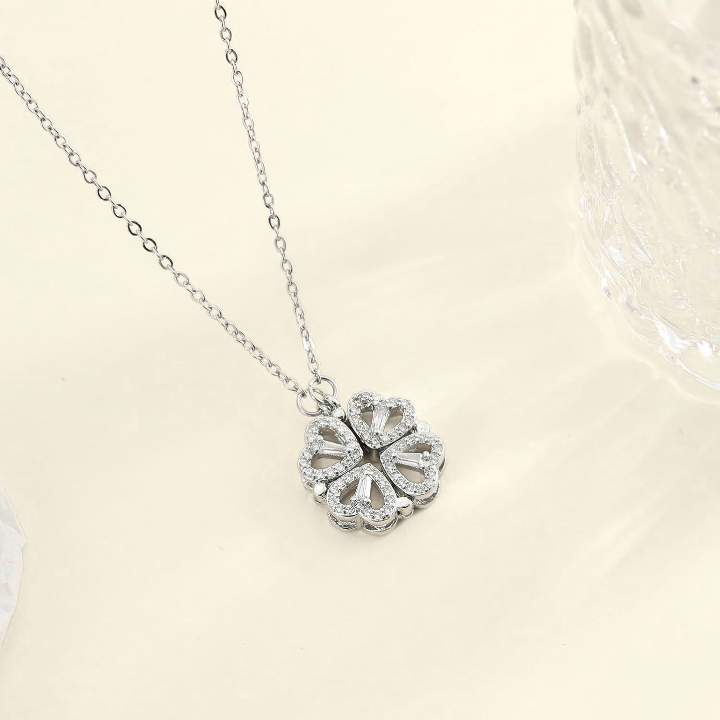 925 Sterling Silver - Heart Clover Necklace