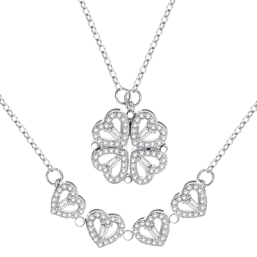 925 Sterling Silver - Heart Clover Necklace