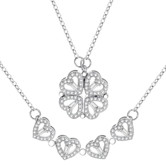 925 Sterling Silver - Heart Clover Necklace